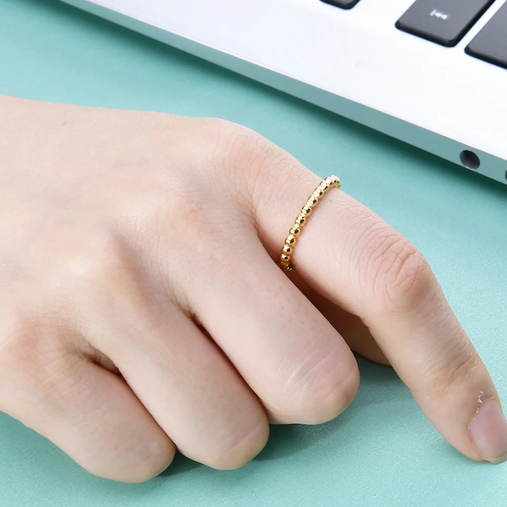 New Thin Beads Water Ripple Ring For Women Fashion Stainless Steel Minimalist Jewelry Simple Beaded Party Gift Rings Accessories