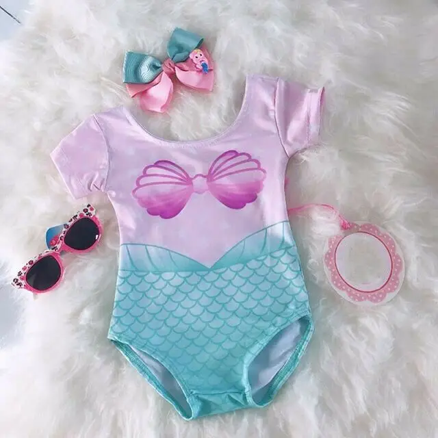 0-4Y Toddler Infant Baby Girls Swimsuit Short Sleeve Print Swimwear Swimming Bikini