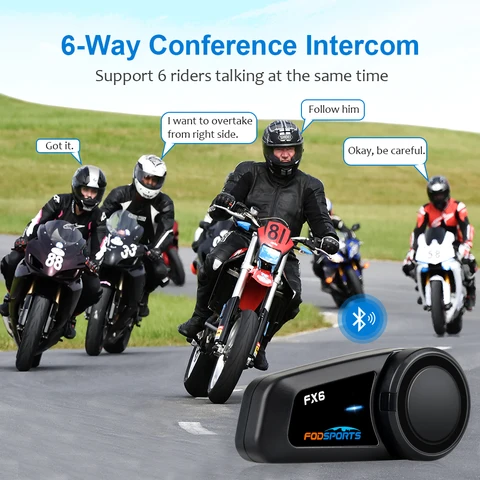 Fodsports FX6 Helmet Bluetooth Intercom BT 5.0 Interphone Мотоциклетный шлем Bluetooth-гарнитура Intercomunicador с FM-радио, поддержка 6 всадников, говорящих одновременно