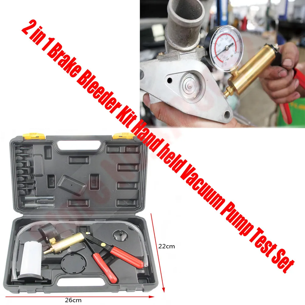 

2 in 1 Brake Bleeder Kit Hand held Vacuum Pump Test Set for Automotive Adapters One-Man Brake Clutch Bleeding System