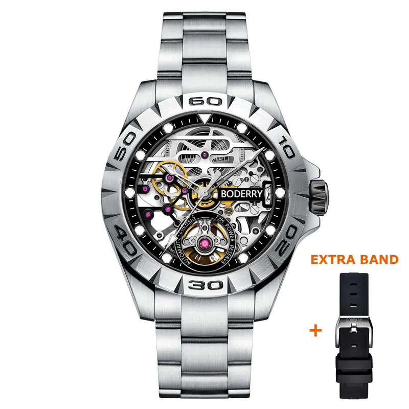 Boderry Urban Men's Fashion Watches Luxury Automatic Mechanical Luminous Waterproof Stainless Steel Male Clock Relogio Masculino