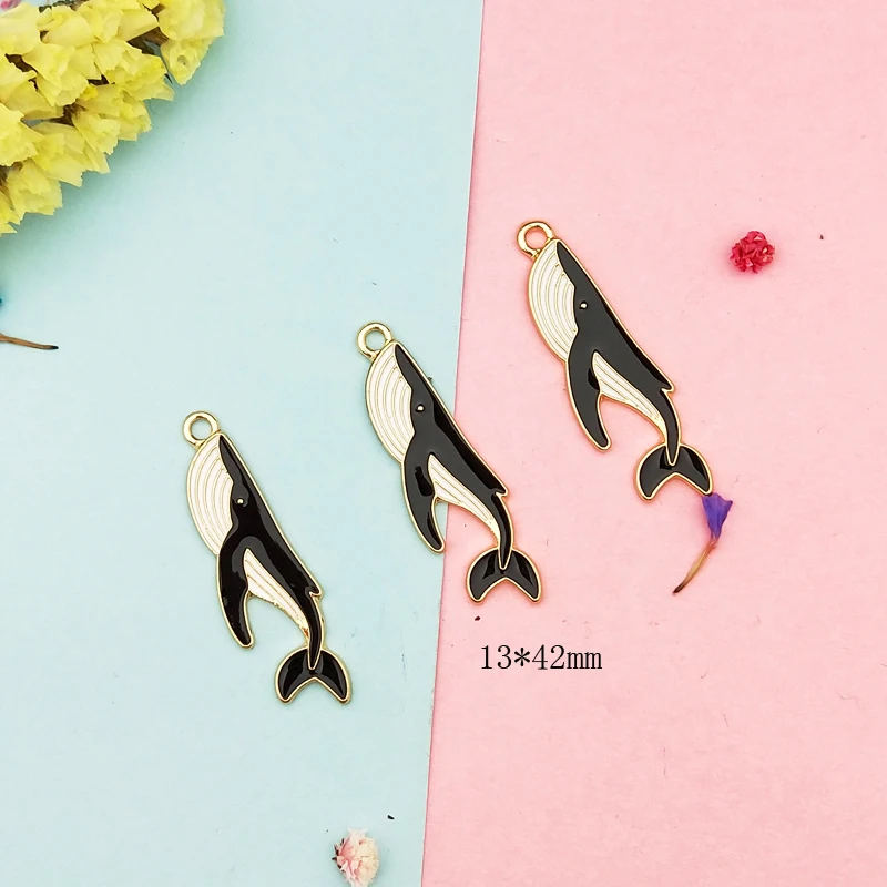 10pcs Cute Shark Whale Enamel Charms Drop Oil Cartoon Ocean Fish Alloy Charm Pendants Fit Earring Bracelet Jewelry DIY Accessory