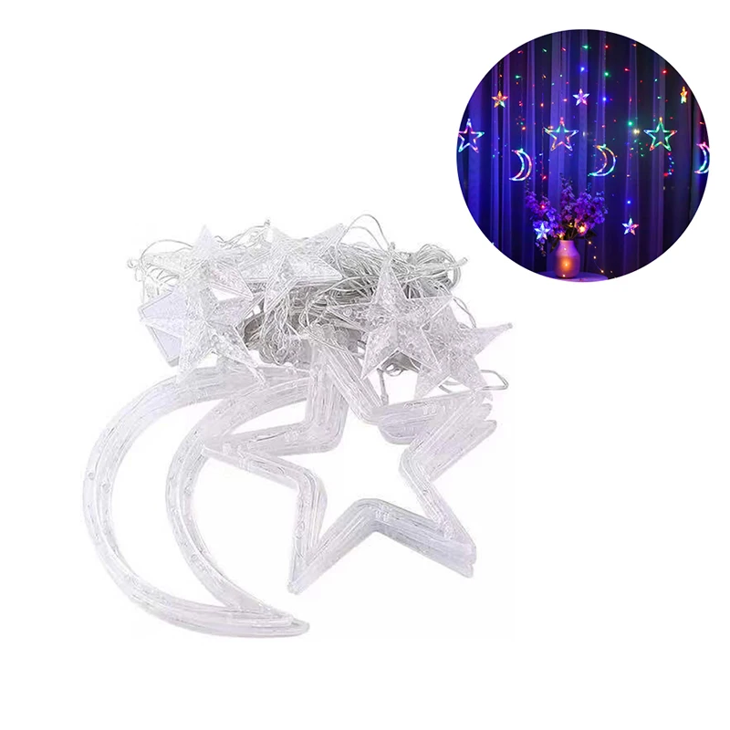 LEDs Twinkle Moon Star Curtain Lamp 220V EU Plug Christmas Fairy Garlands String  Light For Room Lighting Wedding Decorative