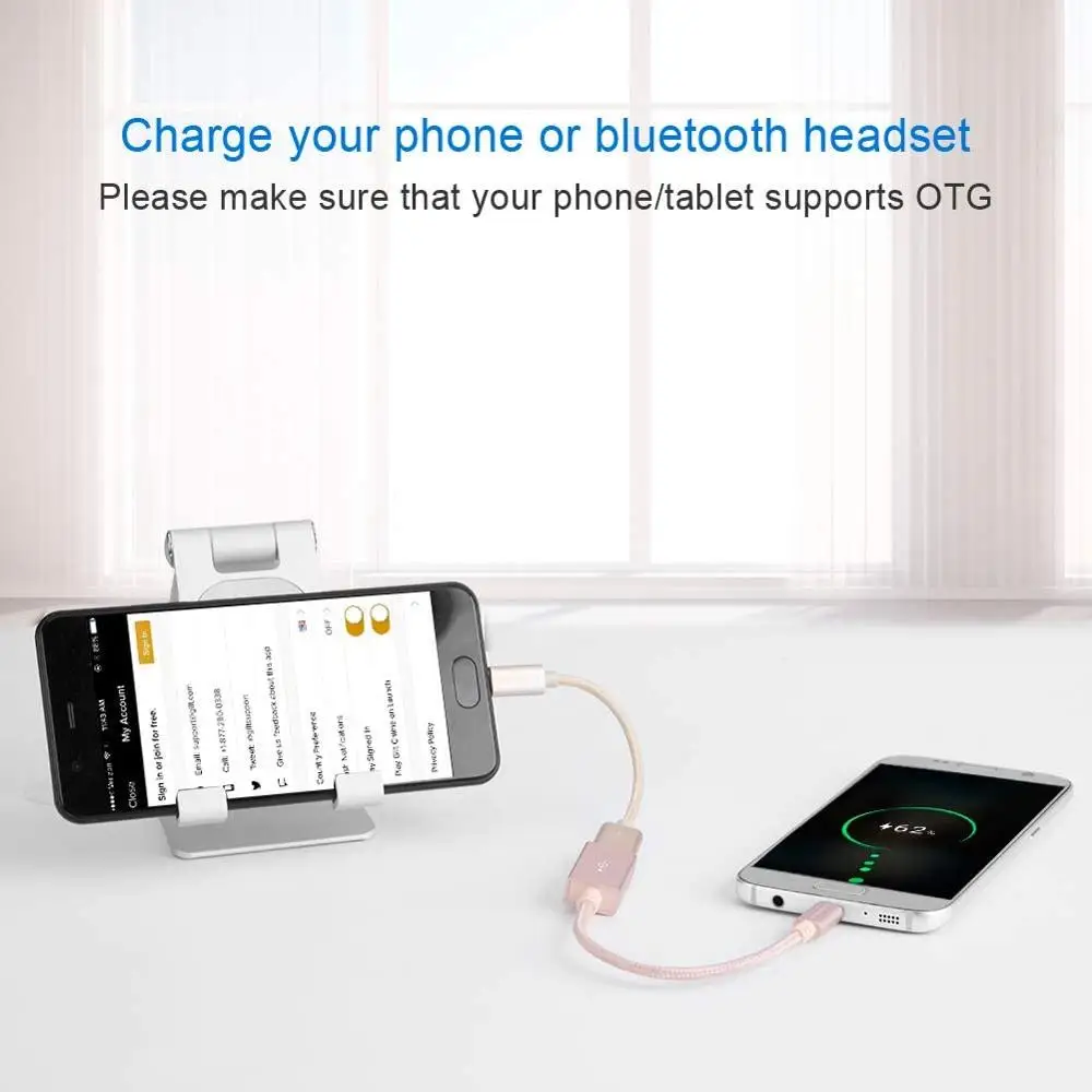 Cabo micro usb 2.0 otg trançado, adaptador micro usb macho para usb fêmea, compatível com samsung s7, flash drive, mouse