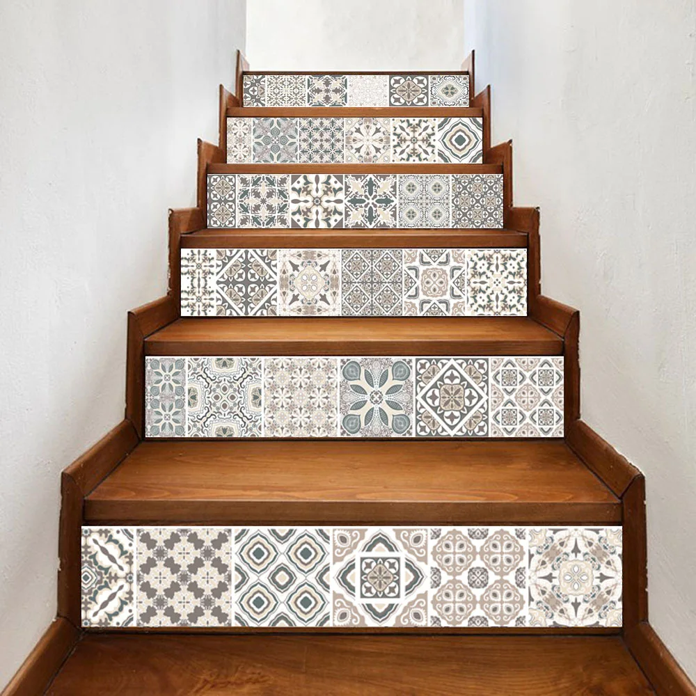 European Self-adhesive Vinly Stickers Colorful Landscaping Waterproof Removable Stairs Sticker Home Decoration DIY Tile Sticker