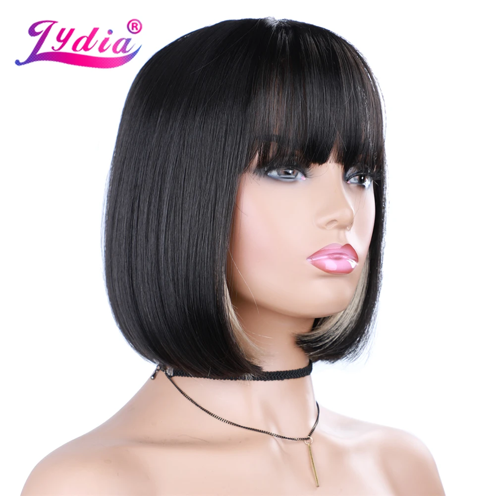 Lydia Women Short Straight Bob Synthetic Wigs Mixed Color BL2/16T Heat Resistant African American Daily Blonde