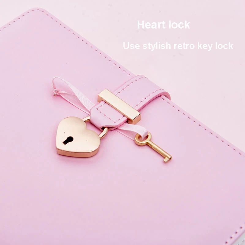 Couple A5 Diary with Heart Lock PU Leather Notebook School Supplies Lockable Password Writing Pads Girl Women Gift