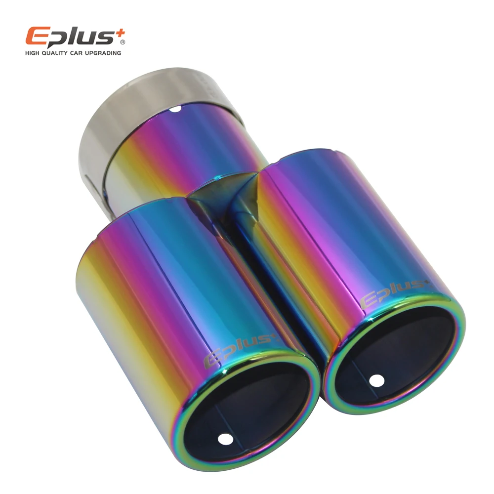 Eplus Car Styling Mufflers Exhaust Tail Throat Pipe Tip Flat Universal Straight Stainless Steel Multi-size Dual Outlet Muffler