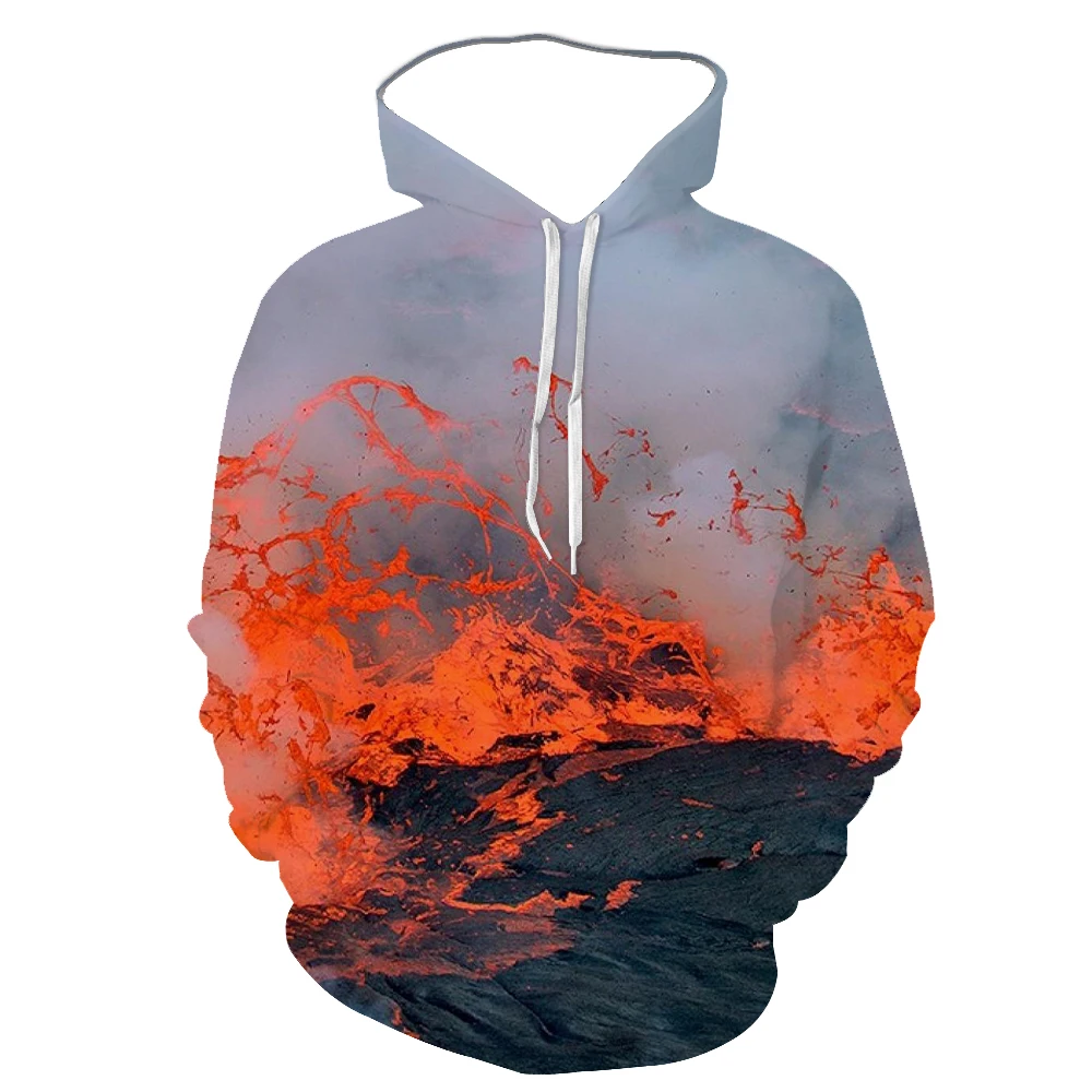 3D Creative Men\'s Volcanic Eruption Lava Spring And Autumn New Printed Hoodie European And American Trend Sports Baseball Shirt