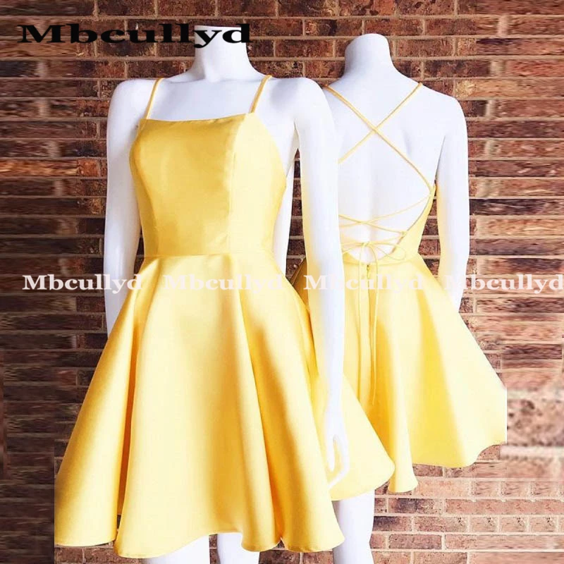 

Sexy Yellow Cocktail Dresses Short A-Line 2023 Sleeveless Backless Homecoming Gowns Custom Made Cheap