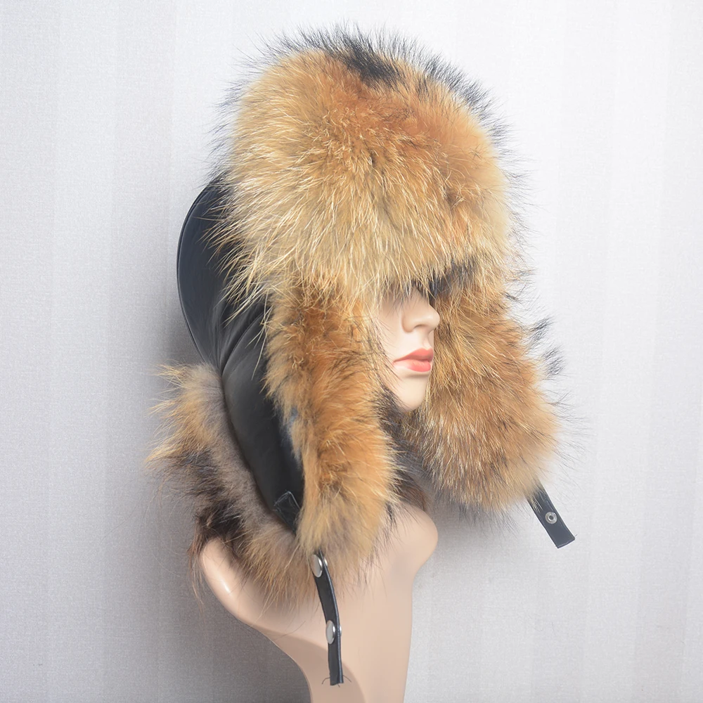 Women Outdoor Windproof 100% Real Fur Hat Natural Silver Fox Fur Russian Ushanka Hats Winter Thick Warm Ears Fashion Bomber Cap