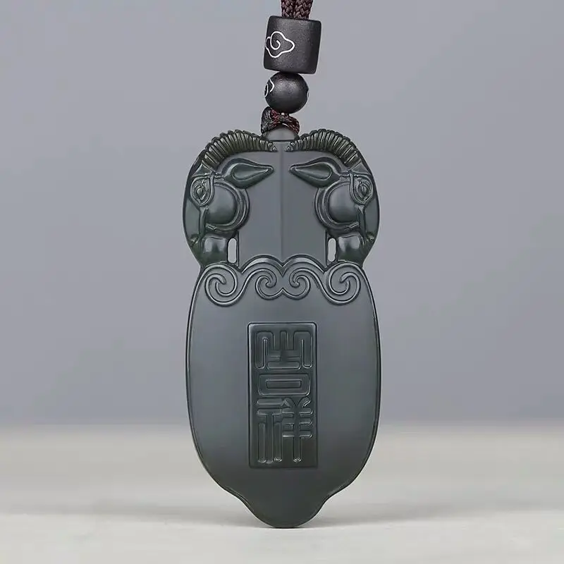 Ingenious Hand-carved Three-dimensional Two-sided Craftsmanship Natural Qing Jade Pendant Chic Jewelry Accessories Necklace Gift