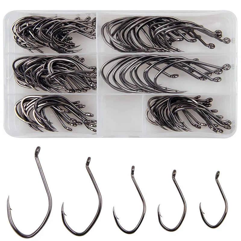 

120Pcs/Box Carbon Steel Fishing Hooks Set 1#-6/0 Big game Catfish Bait Hooks barbed Freshwater Saltwater Bass Lures Fishhook