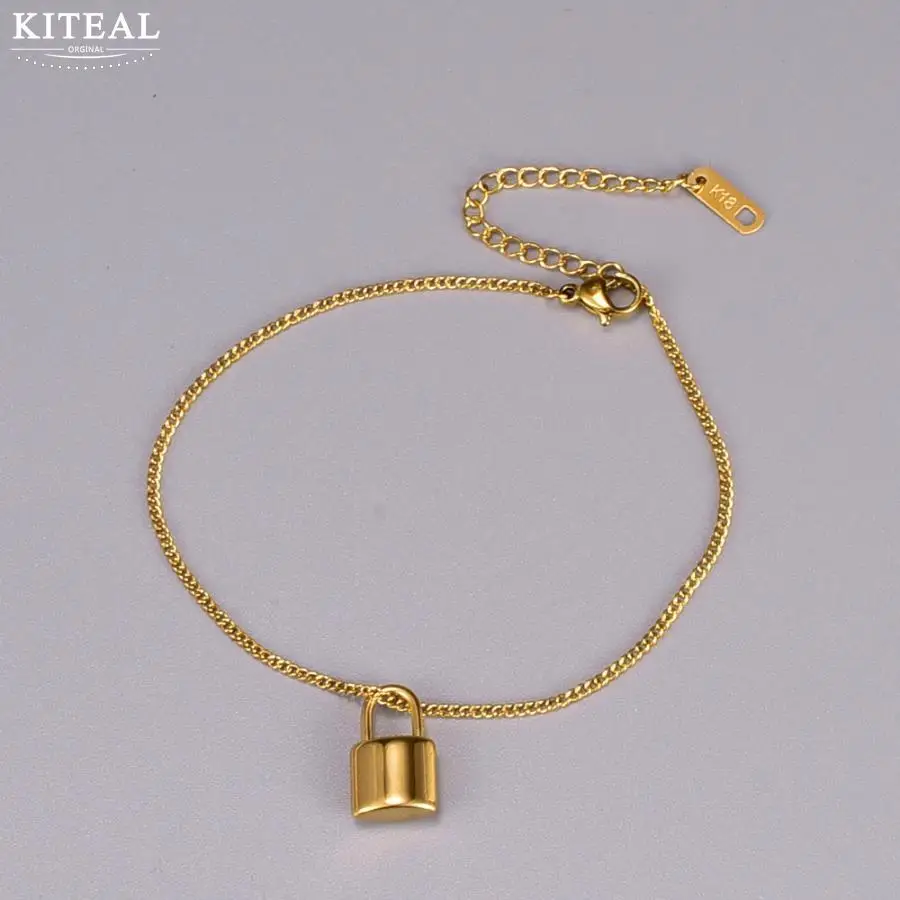 KITEAL High Quality Gold color Female Friend bracelet anklets Simple small lock bracelet leg Jewelry for women