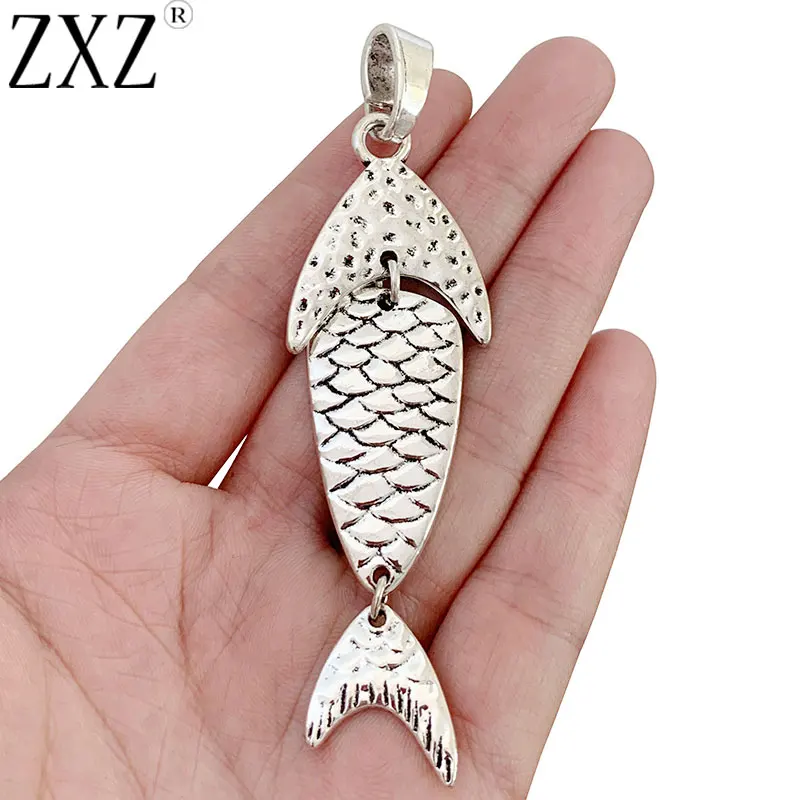 ZXZ 2pcs Tibetan Silver Large Fish Charms Pendants for Necklace Jewelry Making Accessories 98x27mm