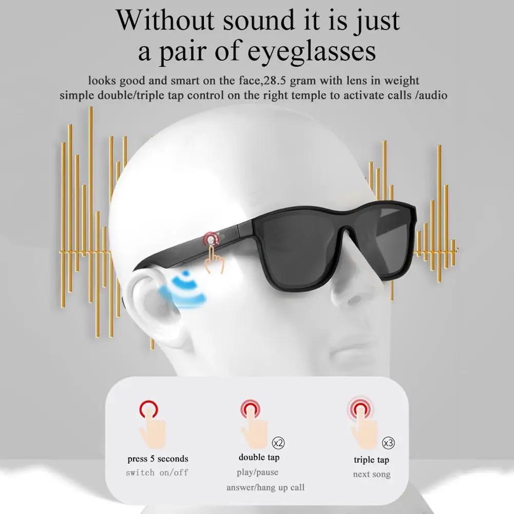 Smart Glasses Wireless BT 5.0 Hands-Free Calling Music Audio Sport Headset Sunglasses Eyewear Intelligent Eyeglasses For IPhone