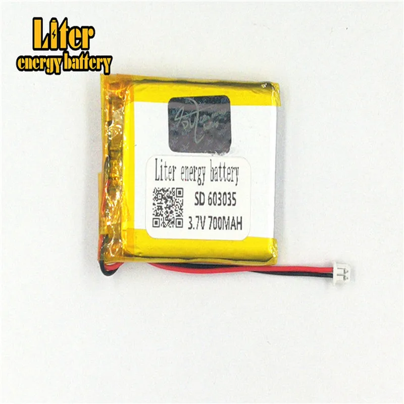 1.25MM 2pin connector 3.7V 603035 700mah Rechargeable lipo battery MP3 MP4 MP5 small toys