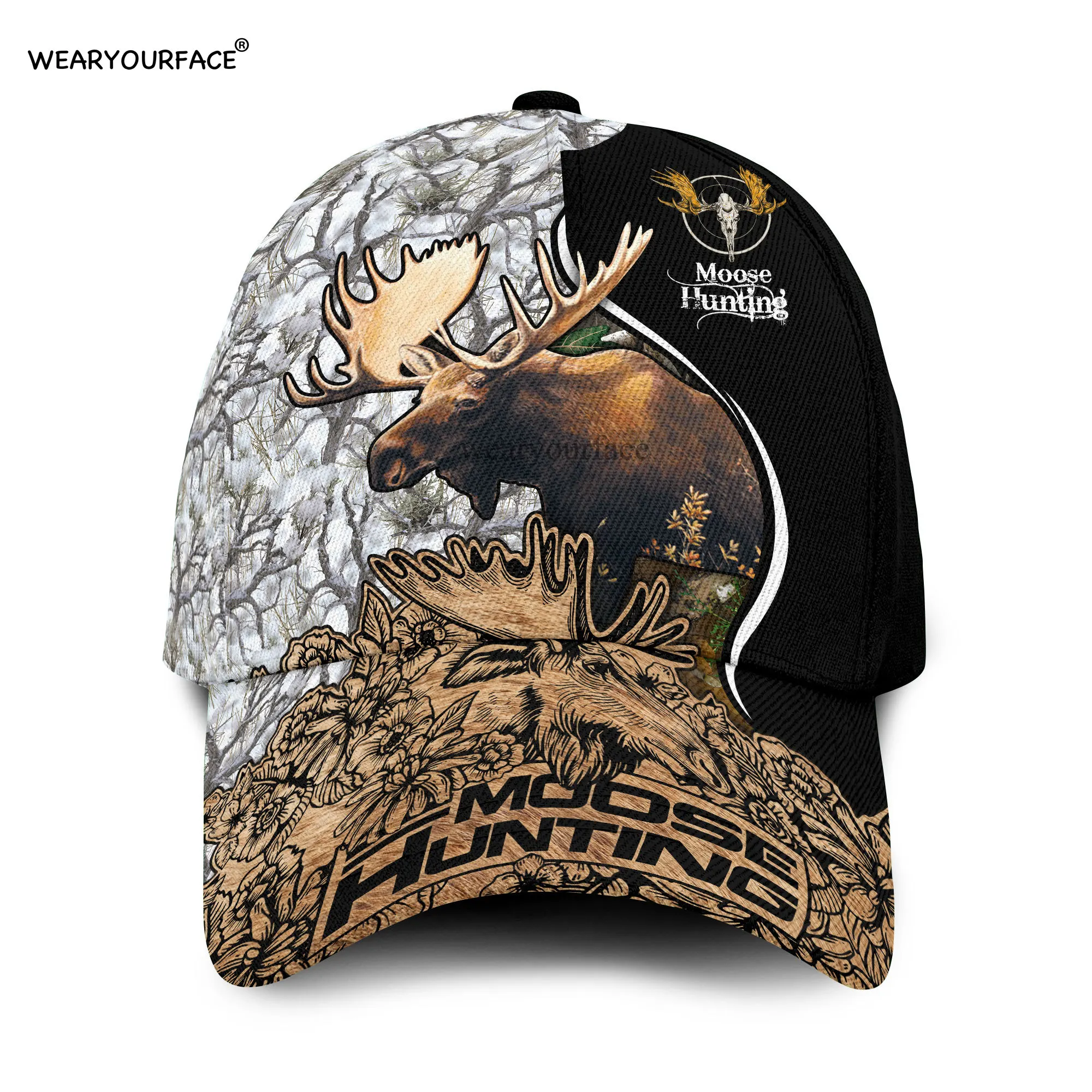 Deer Hunting Wildlife 3D All Over Bedruckte Snapback-Mütze für Männer und Frauen, Erwachsene, Hip-Hop-Kopfbedeckung, Outdoor-Sonnenblende,