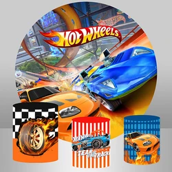 Hot Wheels Party Background for Round Racing Boy 1st Birthday Circle Backdrop Photo Booth Props Cake Table Decoration