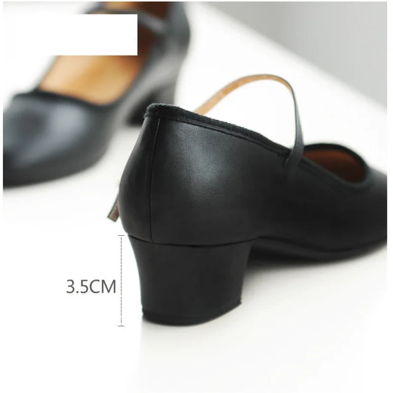 Ladies Square Dancing Shoes Woman Black Ballet Character Dance Shoes PU Leather Rubber Character Sport Shoes Mother Shoes