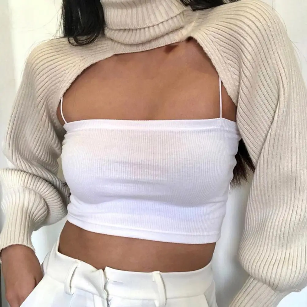 Autumn Fake Collar Turtleneck Women Long Sleeve Pullover Knitted False Collar Windproof Dickey Elastic Shirt Detachable Collar