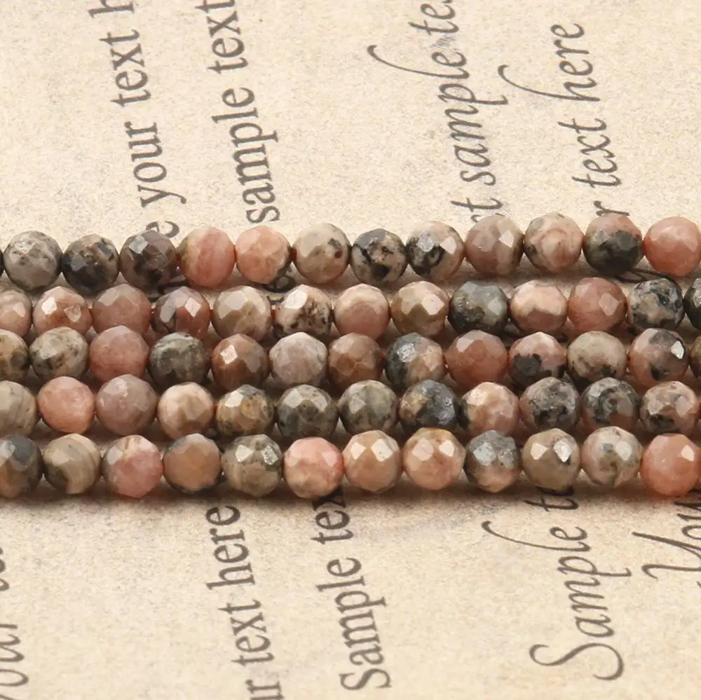 2/3/4mm Natural Black Lace Rhodonite Stone Faceted Loose Tiny Beads for Jewelry Making DIY Gift Bracelet Necklace for Girls Boys