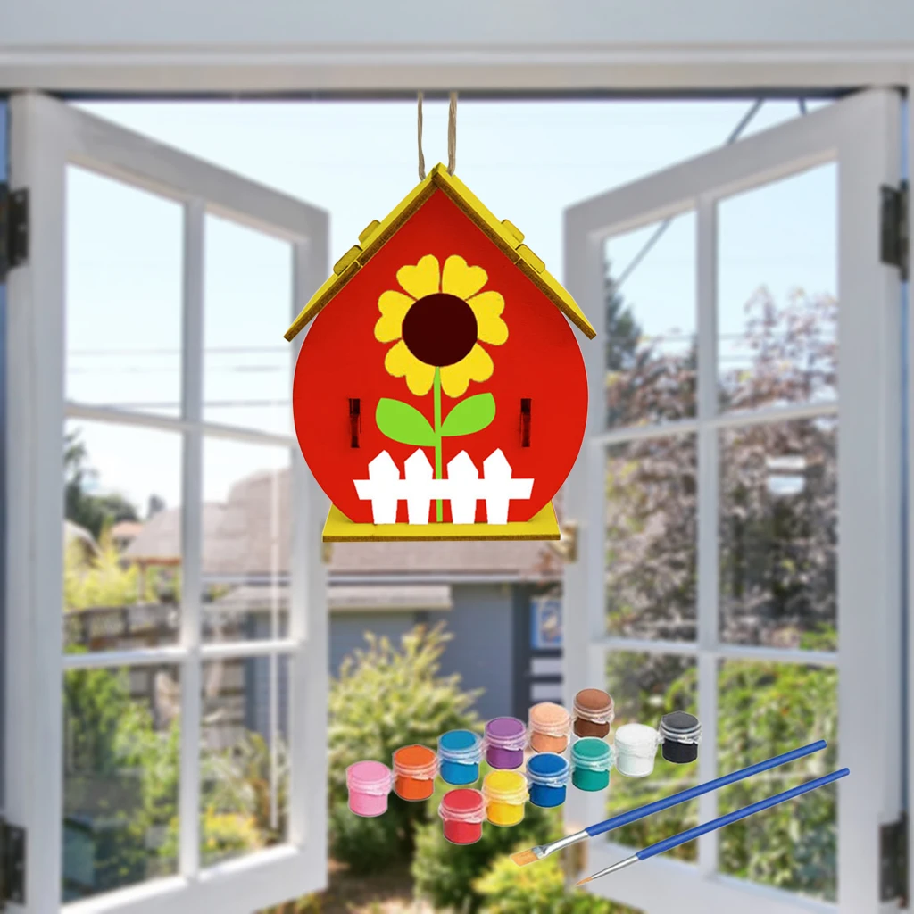 Diy Schilderij Vogel Huis Kit Vogel Huis Nest Ambachten Voor Kinderen Handgemaakte Houten Gebouw Verf Vogels Huis Kid Gift Kinderen ambachtelijke Speelgoed