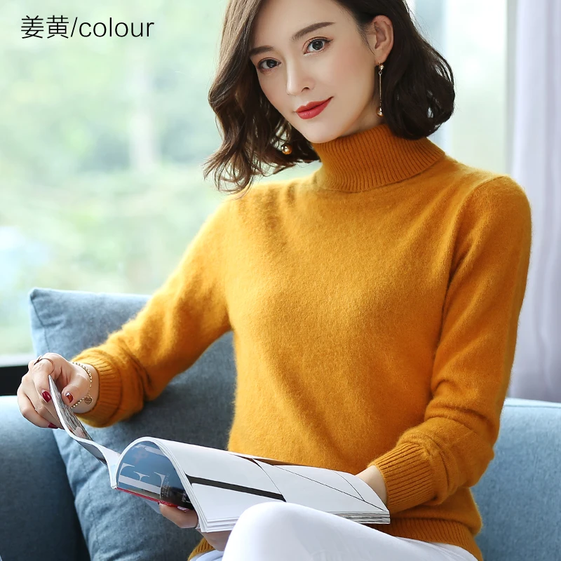 Winter Women Sweater 100% Mink Cashmere Turtleneck Pullovers Loose Soft Warm Female Long Sleeve Solid Color Knitted Jumper S-XXL