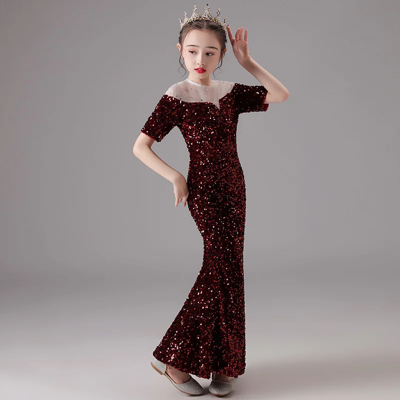 Graduation Dresses for Teenage Girls Birthday Party Evening Gowns Shiny Sequins Formal Dress Child Mermaid Long Gown Size 12 14