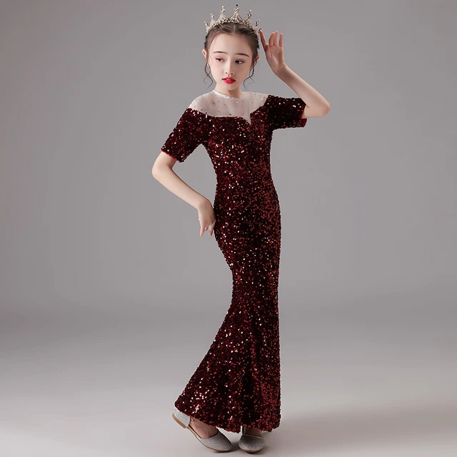 Graduation Dresses For Teenage Girls Birthday Party Evening Gowns Shiny Sequins Formal Dress Child Mermaid Long Gown Size 12 14 Girls Party Dresses