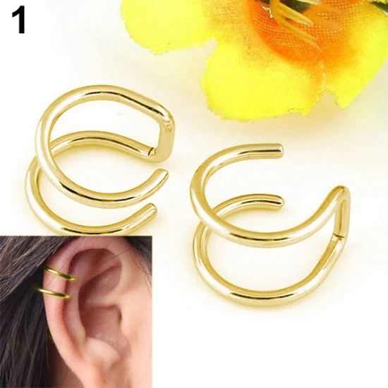 Stainless Steel Clip Earrings 2-Row Fake Cartilage Ear Nose Lip Cuff Clip On Earrings Gift aretes de mujer серьги женские