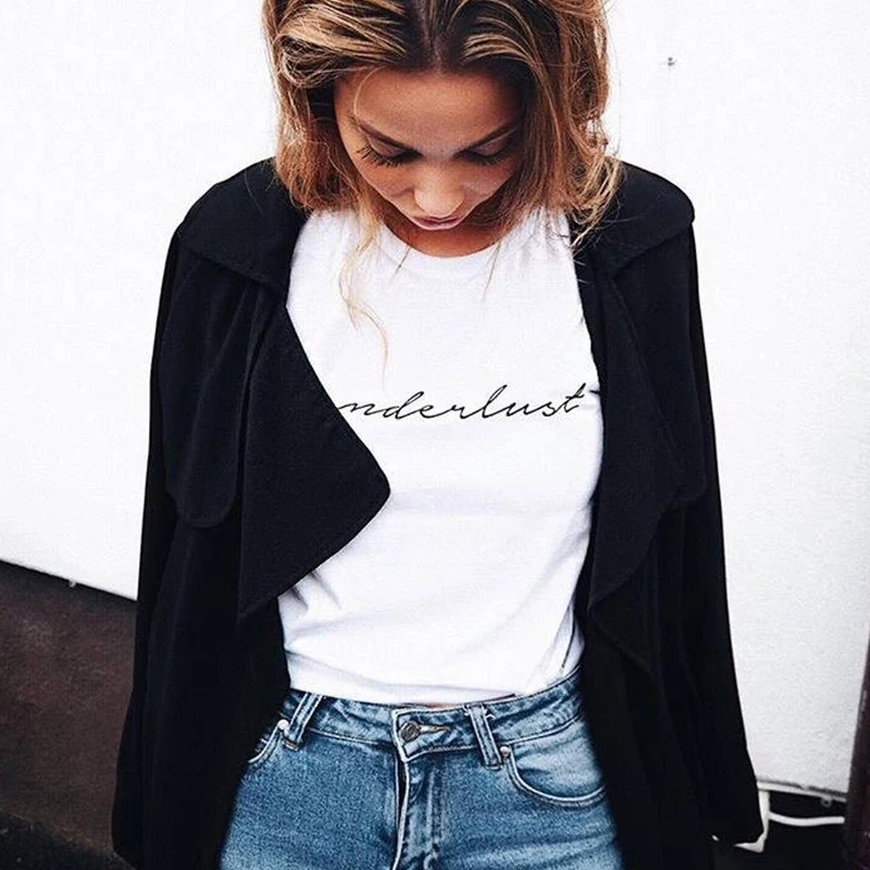 Wanderlust 100% Cotton T-shirt Casual Women Short Sleeve Road Trip Tshirt Aesthetic 90s Tumblr Adventure Travel Top Tee Shirt