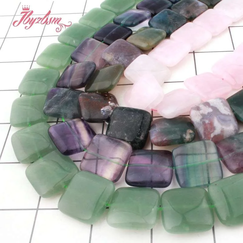 20mm Square Fluorite Rose Quartzs Agates Jaspers Natural Stone Loose Beads for DIY Necklace Bracelet Earring Jewelry Making 15