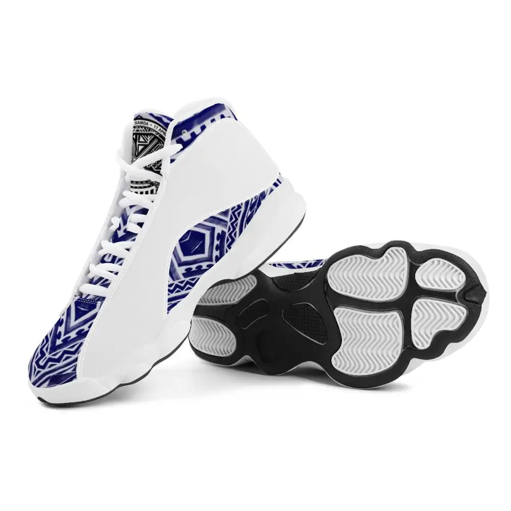 Blue Ethnic Polynesian Samoa Tribal Style Boy Sneakers Running Shoes Custom Ball Sports Team Logo Men\'s Basketball Sports Shoes