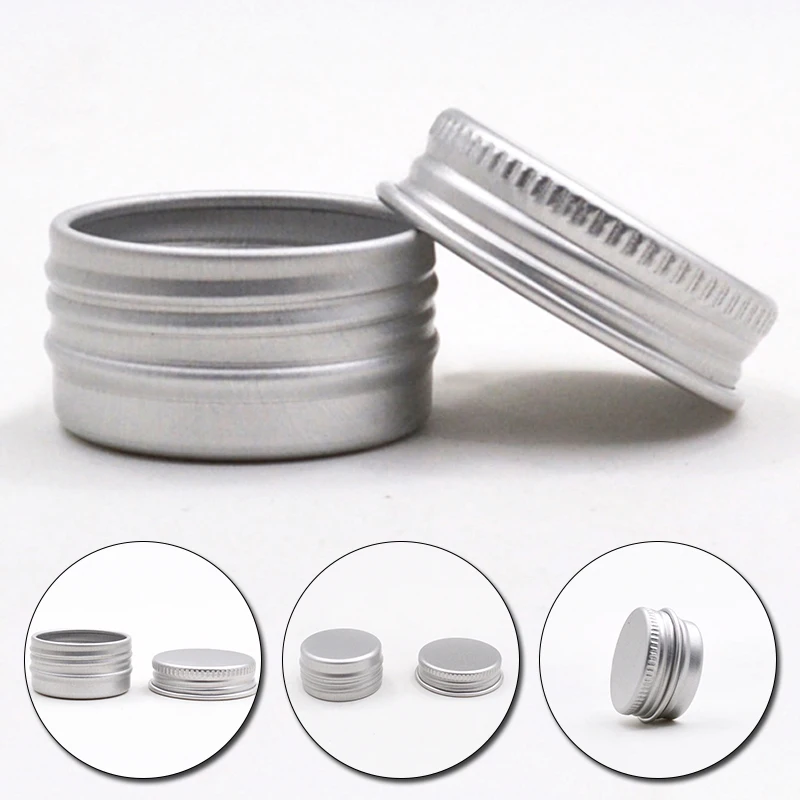 5/10/15/30/50/100/120/150ml Silver Color Aluminum Tin Jars Metal Empty Storage Box Refillable Bottle Screw Top Cosmetic Storage