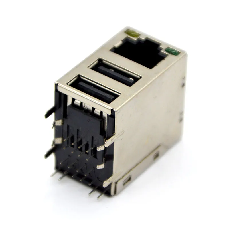 New Network Connector Module Double USB Connector with LED USB + RJ45 Socket For Printed Circuit Boards Special Wholesale