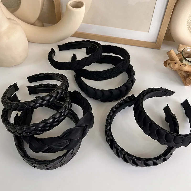 Wide Fashion Hair Bandas para Mulheres, Headdress, Cor Preta Headband, Bezel Girls Hairband, Hoop, Acessórios para Cabelo Feminino