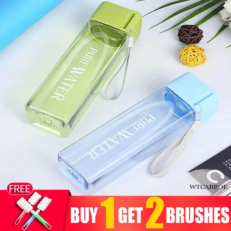 Portable Sports Water bottle  500ML Infuser My Water Bottles Bpa Free  Frosted Transparent Square School Tea Reusable Drink Cup