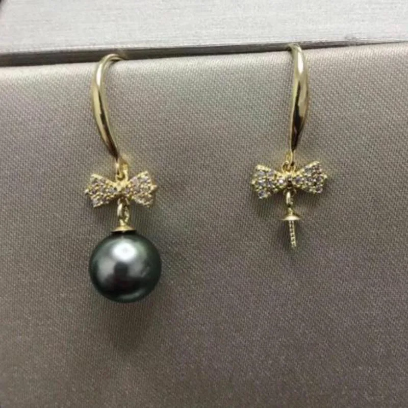 gorgeous a pair of 10-11mm tahitian round black green pearl earring 18k