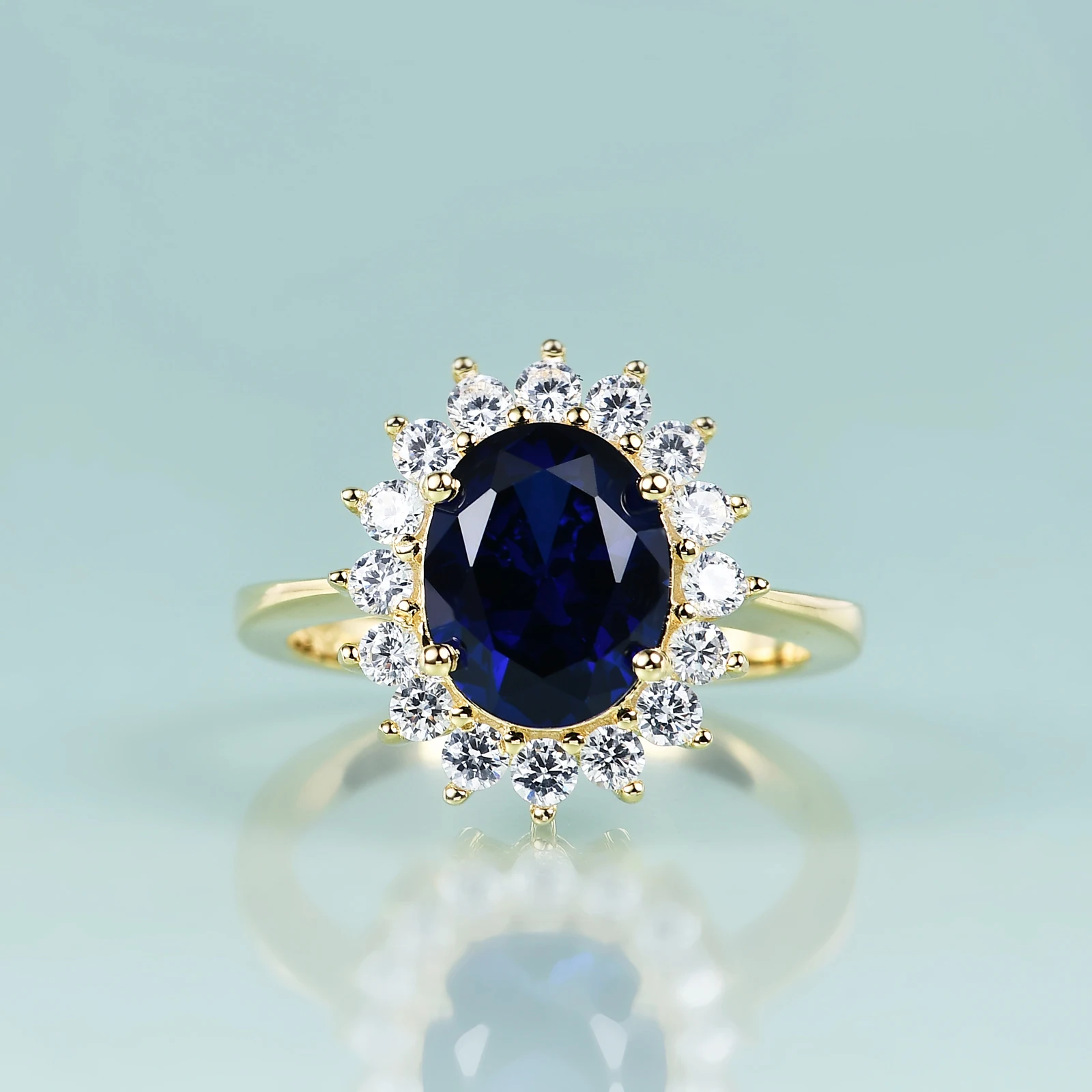 Gem's Beauty Princess Diana Inspired Statement Engagement Ring 14K Gold Filled Sterling Silver Lab Blue Sapphire Birthstone Ring