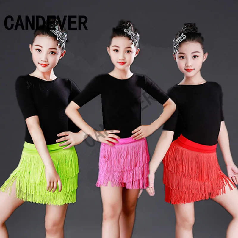 Tassel Latin Dance Dress For Girls Children Salsa Tango Ballroom Dancing skirt Competition Costumes Kids Practice Dance Clothing