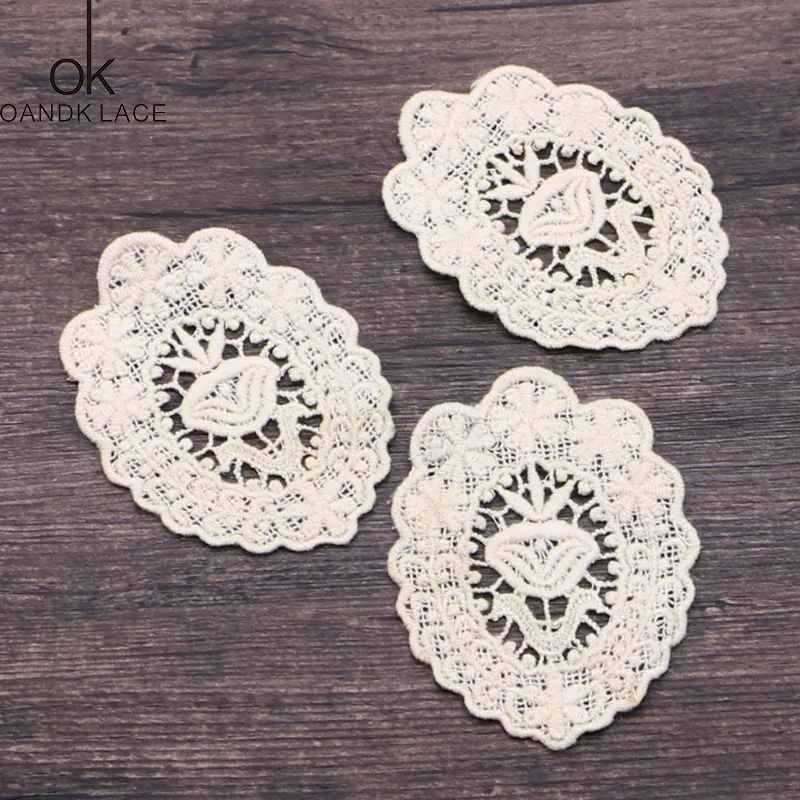 3 pcs Soluble Beige  Lace Appliques DIY Wedding Craft Clothing Skirts Decorative lace patch