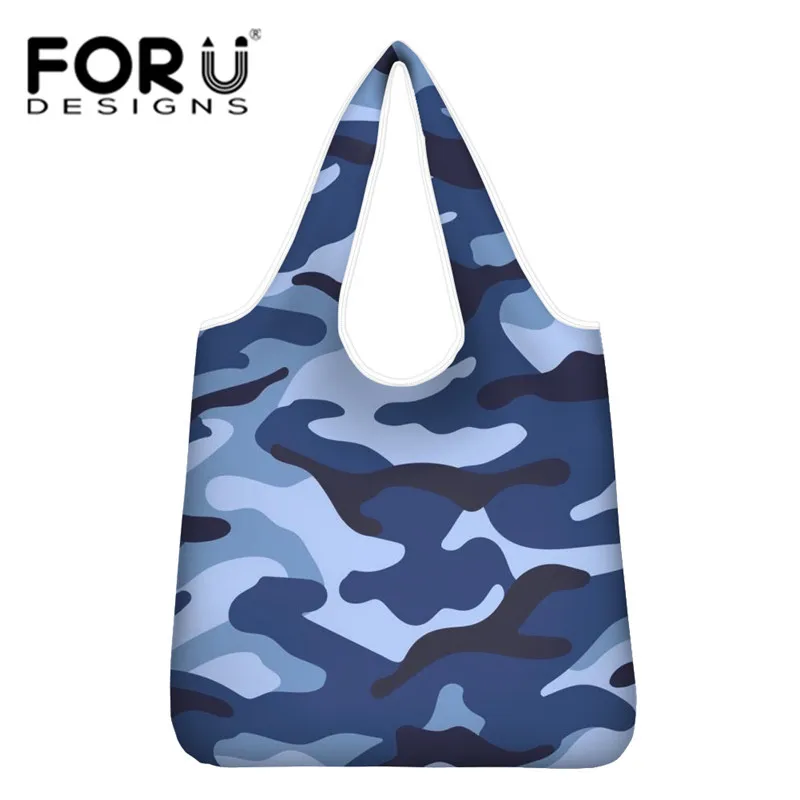 FORUDESIHNS Camouflage Print Eco Reusable Storage Tote Handbags Polychromatic Shopping Bags Women Folding Travel Shoulder Pouch