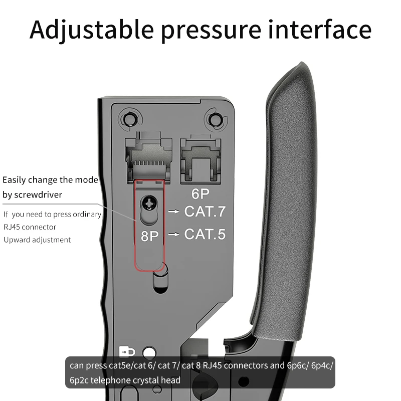 CNCOB RJ45 RJ12 Alat Penjepit Mudah Tekan Kabel Ethernet Alat Pengeriting Kawat Pemotong Pengerut Pengeriting untuk Konektor Cat8 Cat6 Cat7 Cat6a