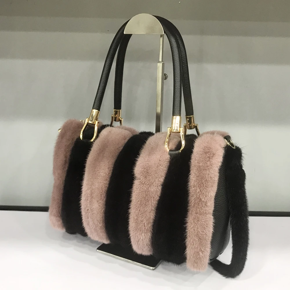 Sac à bandoulière en fourrure de vison véritable pour femme, sac messager en peluche, sac à main en fourrure moelleux pour femme, mode décontractée douce, initié, nouveau, 2024