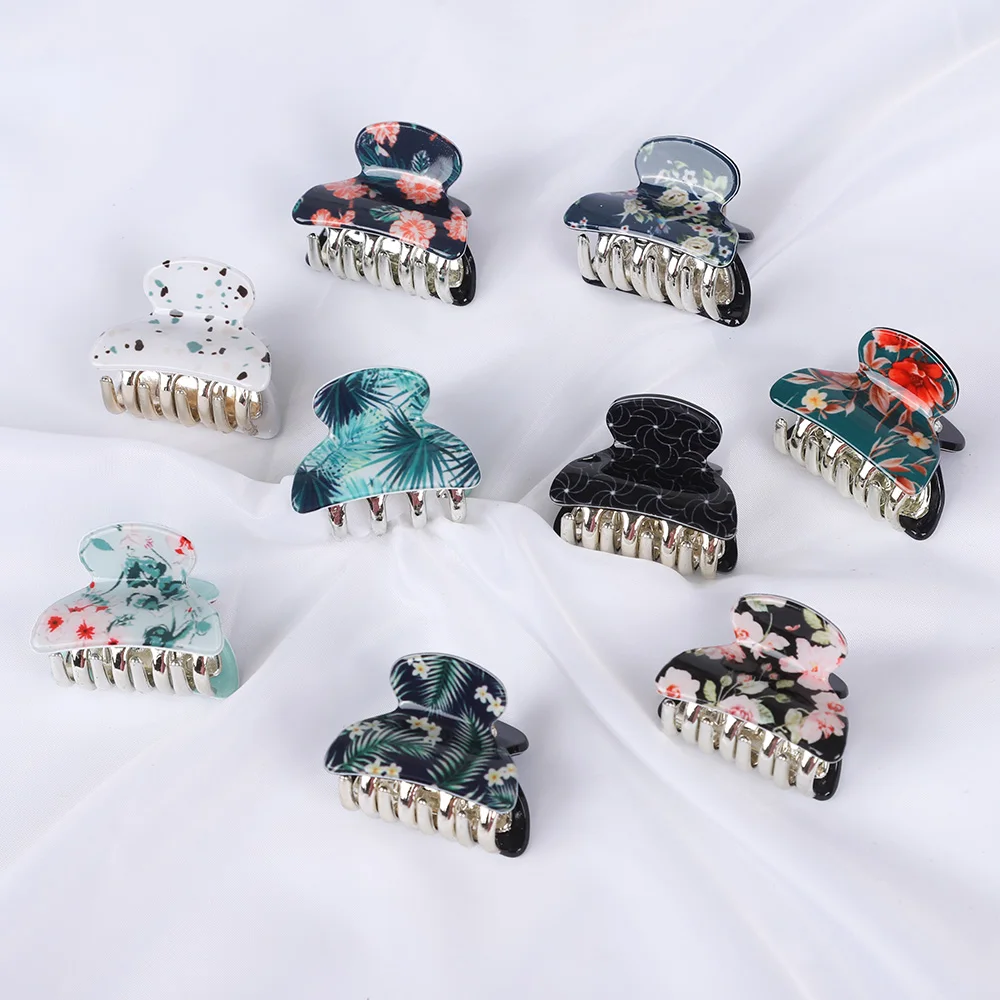 Acrylic Acetate Print Small Hair Claw Clips Women Girls Cute Mini Plastic Crab Hair Clamps Barrettes Hairpins Hair Accessories