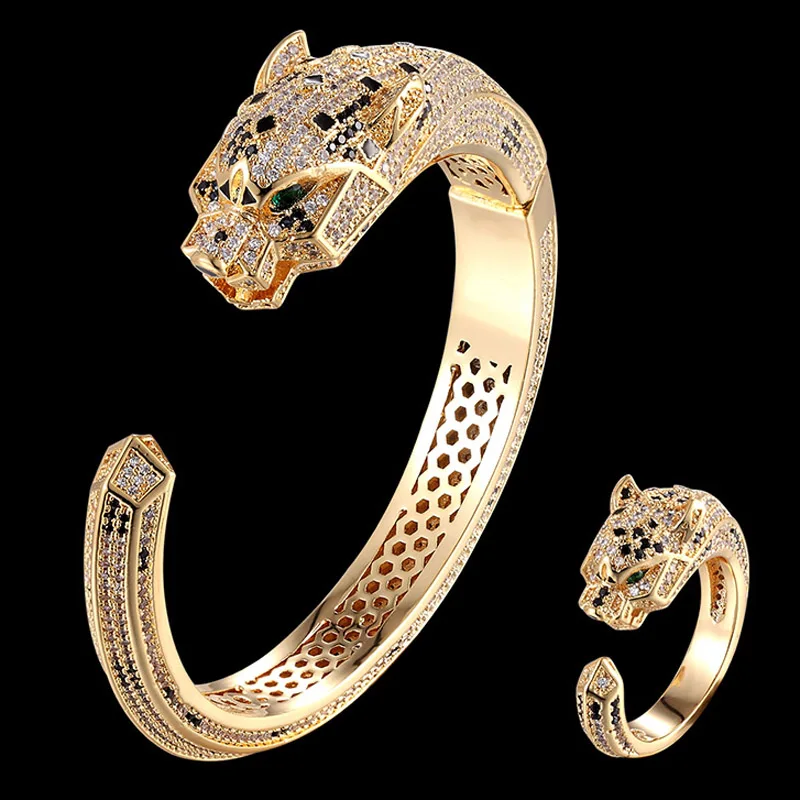 

zlxgirl Big Brand three tiger design animal Bangle with ring jewelry sets men's wedding bracelet bridal jewelry sets