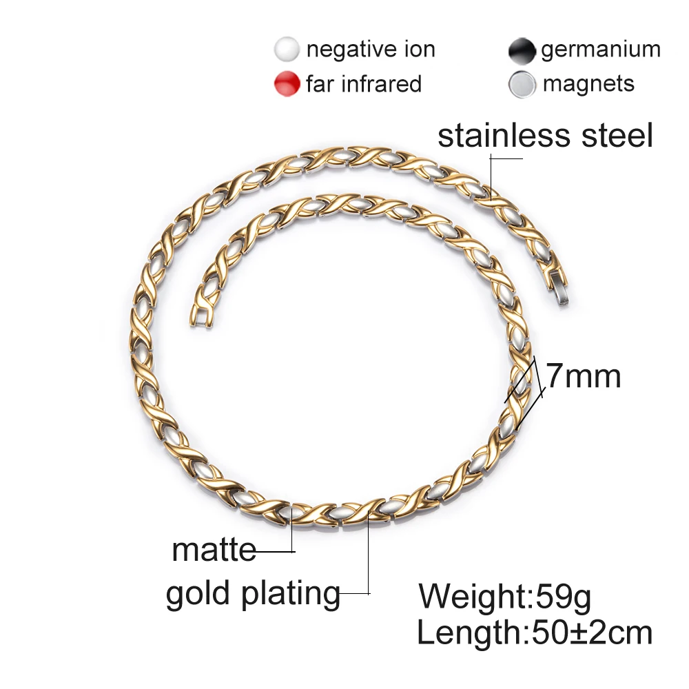 Cross Long Necklace Chain Matte 50cm Stainless Steel Chain Gold-color Mens Necklace Health Energy Magnetic Necklace for Women