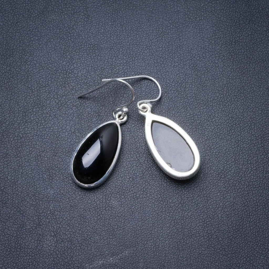 

Natural Black Onyx Handmade Unique 925 Sterling Silver Earrings 1.25" Y2912