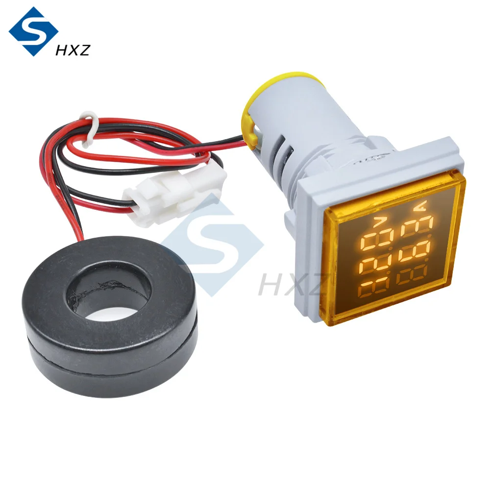 Amperímetro Digital de 22MM 0-100A 60-500V, medidor de corriente/medidores de voltaje, indicador Led, lámpara cuadrada, luz de señal 2 en 1